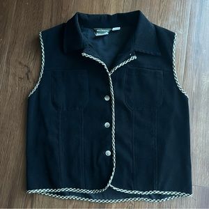 Vintage Willowbend Black Button Up Plaid Trim Western Vest
